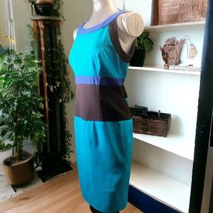 CALVIN KLEIN | Teal 🩵 Blue & Black Block Colored Midi Halter Dress | size 8